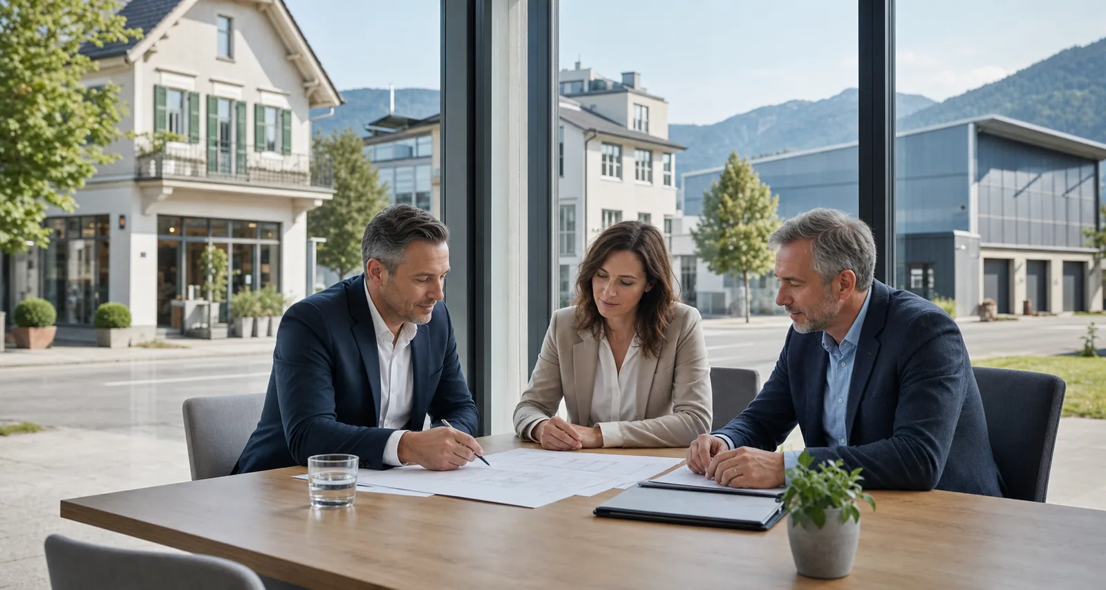 Ehemaliger Unternehmer mit Objektmappe im Gespräch